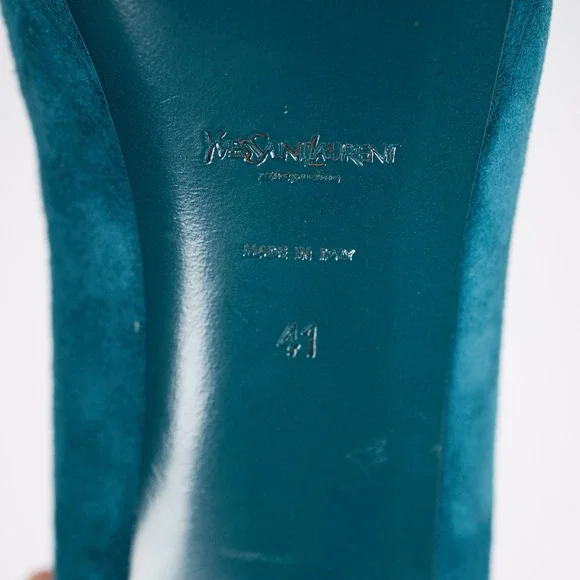 Yves Saint Laurent YSL Tribute Teal Blue Suede Peep Toe Platform Pumps Heels 41 - Picture 7 of 10